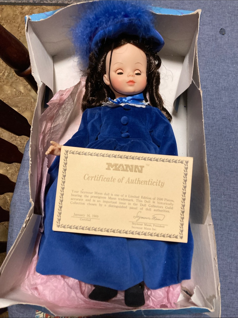 Madame Alexander Royal Blue Velvet Doll with Feathered Hat